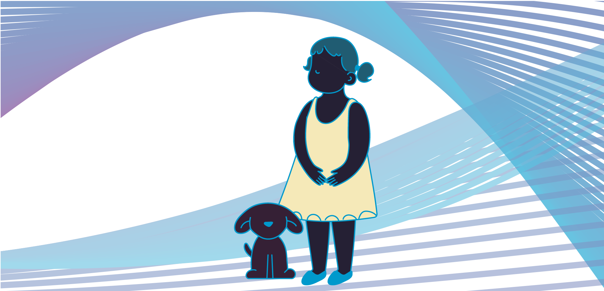 Silueta de niña con vestido junto a su perro