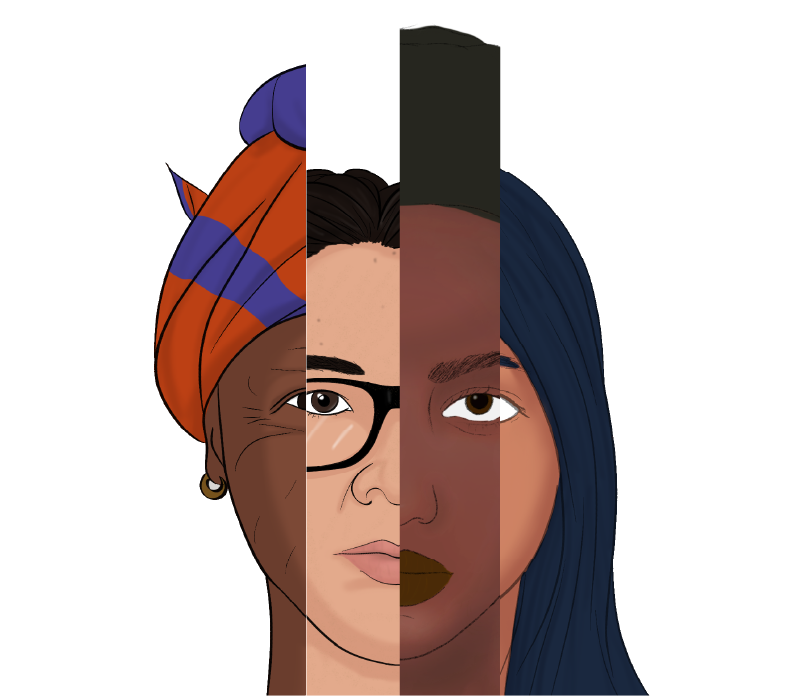 Ilustración de un rostro hecho de varios rostros, representando la diversidad y multiculturalidad