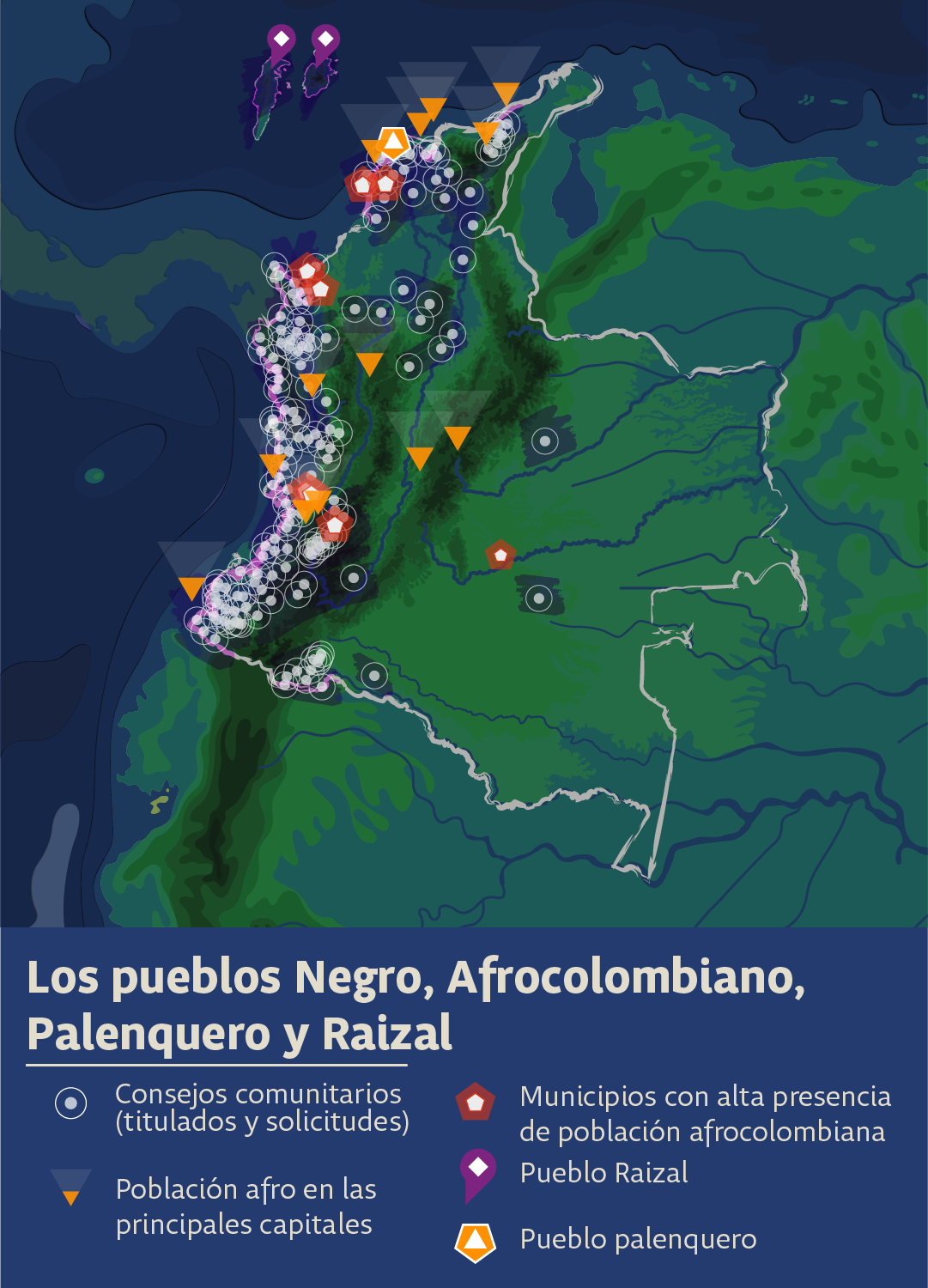 ubicacion del pueblo negro, afrocolombiano, raizal y palenquero en el mapa de colombia