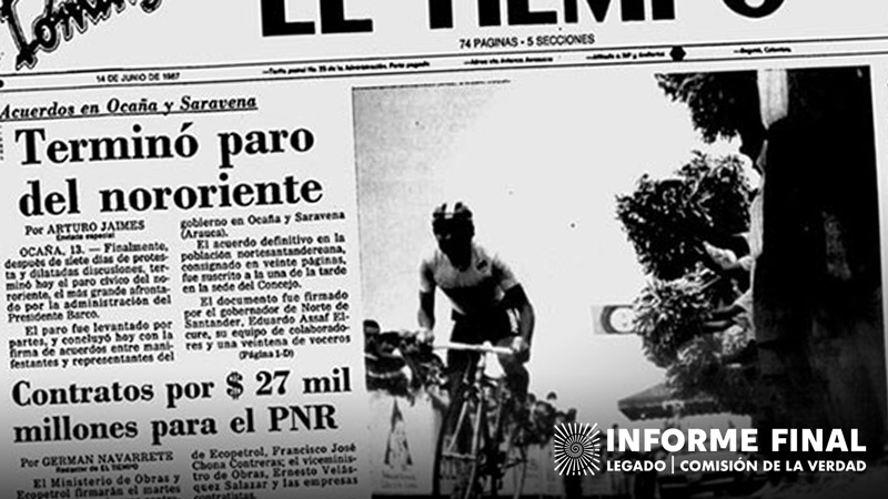 Fragmento antiguo de periódico con titular: “Terminó paro del nororiente”