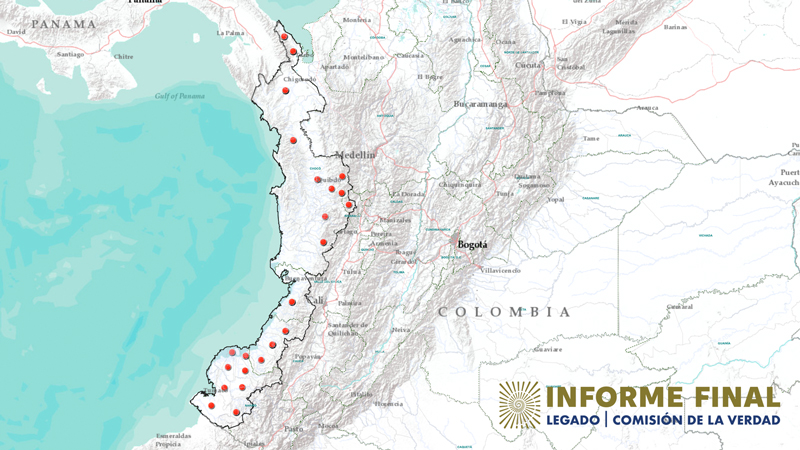 mapa de incursiones de FARC a poblaciones del pacífico en Colombia