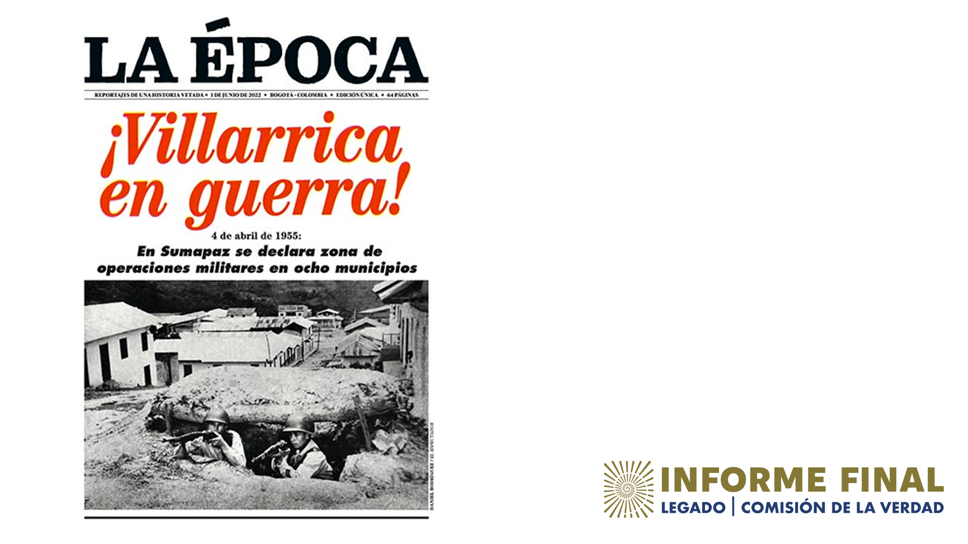Recorte períodico "La Época" con título "¡Villarrica en guerra!"