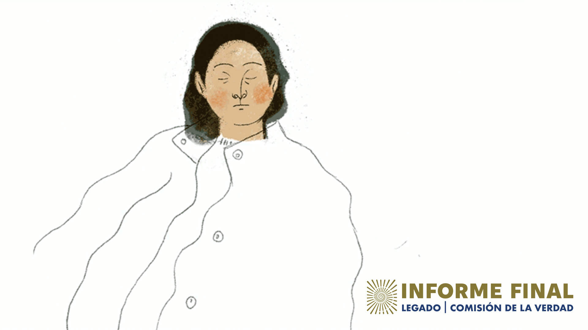 Ilustración de mujer de cabello negro hasta los hombros y ojos cerrados