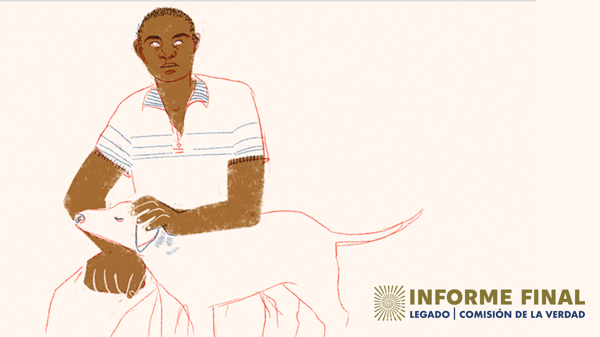 Ilustración. Hombre adulto afrodescendiente que acaricia un perro.