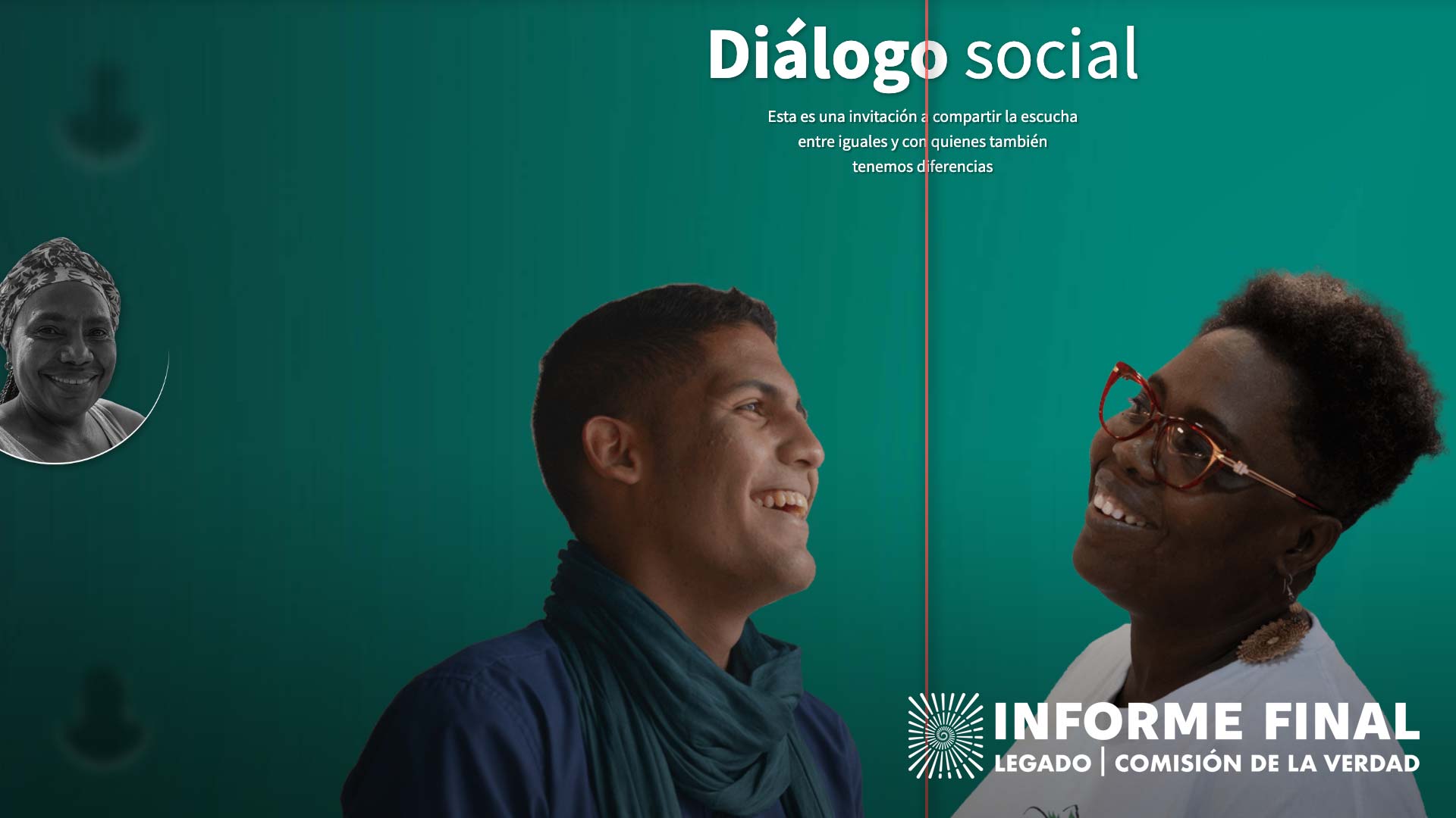 Pantalla del componente de Diálogo social, donde se ve a un hombre y a una mujer conversando