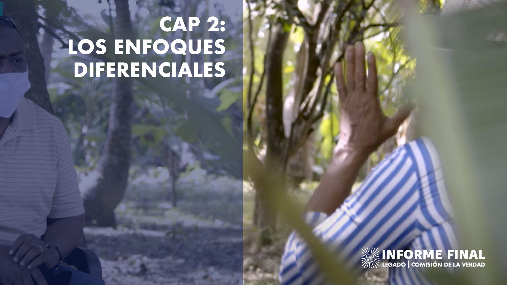 El narrador introduce los cuatro enfoques diferenciales que planteó la comisión. Luego, a través de testimonios se aclaran las razones para crear estos enfoques, los aportes a la construcción de verdad. A continuación, se explica el enfoque territorial que creó la comisión y la importancia de los territorios como eje para la construcción de verdad. El capítulo concluirá con las recomendaciones y los retos que plantean los equipos de trabajo de los enfoques en cuanto al prejuicio, al racismo ...