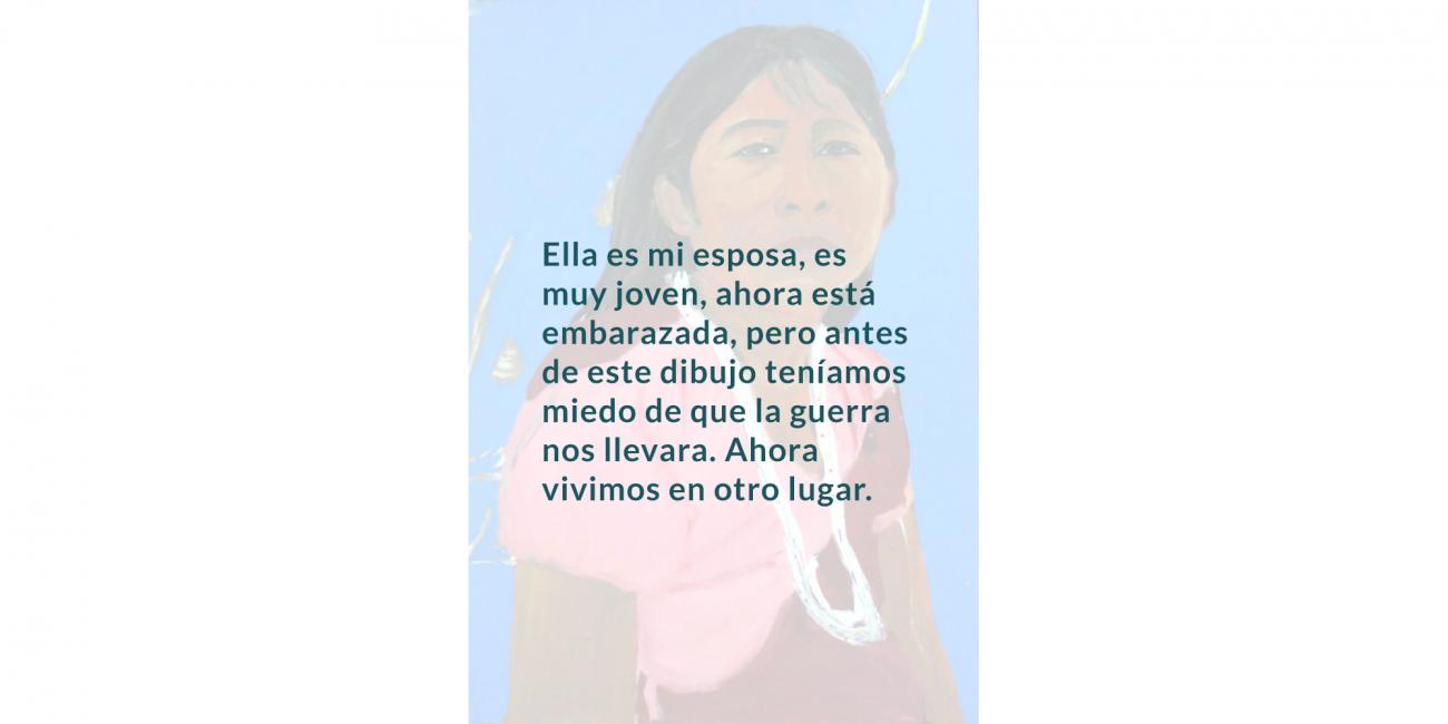 Texto sobre retrato pintado de mujer indígena con vestido rosa