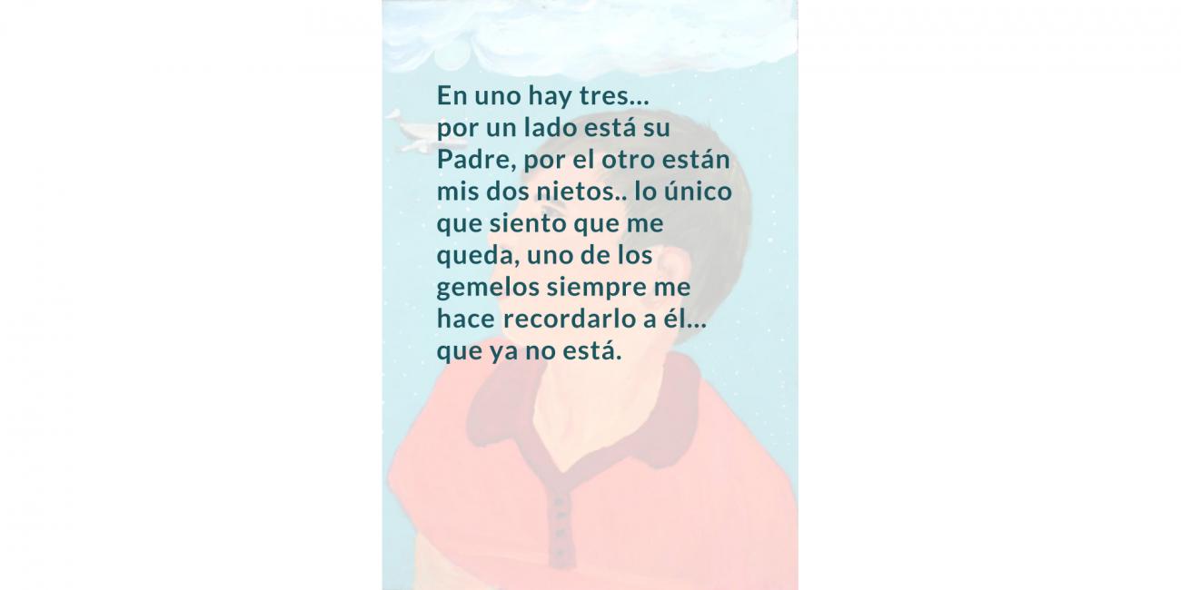 Texto sobre retrato pintado de niño con camiseta roja 