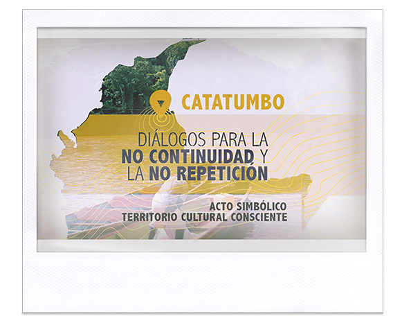 Instantánea. Mapa de Colombia, una flecha señala la ruta al Catatumbo, detrás hombre y canoas